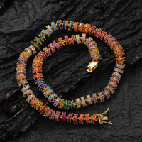 Collier tennis rond en laiton avec chaîne en zircon coloré de 8 mm pour femme, style hip-hop