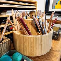 Support de rangement rotatif en bambou à 11 compartiments pour crayons, porte-stylos et organiseurs en bois pour bureau ou école, idéal pour le rangement des fournitures artistiques des enfants