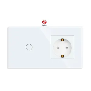 CNBINGO ZigBee Tuya 1gang 1way touch switch and Germany wall socket with glass panel for home automation