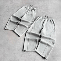 Pantalon de survêtement gris personnalisé avec logo, en coton épais 500 g/m², coupe ample, haute qualité, en molleton bouclette, jambe large
