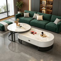 Table basse ovale moderne de luxe léger, plateau en pierre frittée avec tiroirs de rangement pour salon