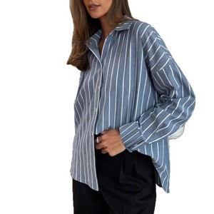 Camicia Casual da <span class=keywords><strong>Donna</strong></span> a Righe a Maniche Lunghe con Bottoni Frontali Vestibilità Ampia per Ufficio <span class=keywords><strong>Autunno</strong></span> <span class=keywords><strong>Inverno</strong></span> - Product Image 5