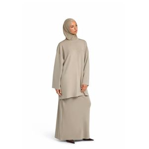 Gamis Wanita Muslim Bahan Katun Bernapas dengan Logo Bordir, Blus & Kemeja Sederhana, Rok Katun Khaki Sederhana - Product Image 1