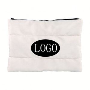 2024 Winter Custom Logo Down Cotton Nylon Soft Light Weight Puffer Puffy Fluffy Quilted Makeup Cosmetic <b>Bag</b> Travel Make up Pouch - Product Image 5