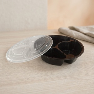 Contenedor Redondo de Plástico PP Desechable de 3 Compartimentos HACAMY con Tapa Hermética para Preparación de Comidas y Uso en Comida para Llevar - Product Image 1