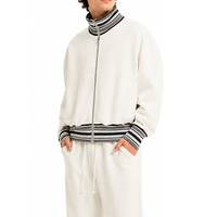 Blouson épais à col montant, hiver, 380 g/m², coton polyester, coupe courte, oversize, zippé, motif rayé