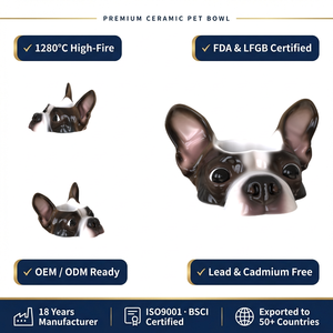 Comedero de Cerámica <span class=keywords><strong>para</strong></span> Mascotas con Diseño de Cabeza de <span class=keywords><strong>Bulldog</strong></span> <span class=keywords><strong>Francés</strong></span>, Ecológico y de Primera Calidad, Personalizado de Fábrica, <span class=keywords><strong>para</strong></span> el Hogar - Product Image 1