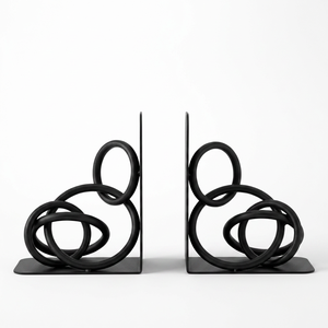 AK Brass Black Round Rings Metal <b>Bookends</b> Set Of 2 Unique Decorative Book Ends for Home Office Library Shelf Decor - Product Image 5