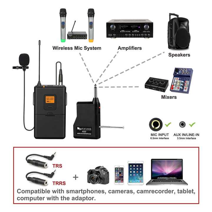 Fifine K037B Professional Youtube Cordless Uhf Lapel Mic Headset Lavalier Wireless Microphone