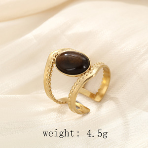 خاتم نسائي رائج من الفولاذ المقاوم للصدأ المطلي بالذهب بتصميم عتيق مع حجر طبيعي، مجوهرات بسيطة للبيع بالجملة - Product Image 3