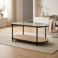 Table basse ovale moderne avec plateau en métal, pieds en métal noir, étagère de rangement à 2 niveaux, meubles durables pour le salon
