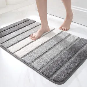 Custom Fluffy Soft Plush Stripe Shower carpet Quick Dry microfiber tufted bath rug Non Slip bath mats