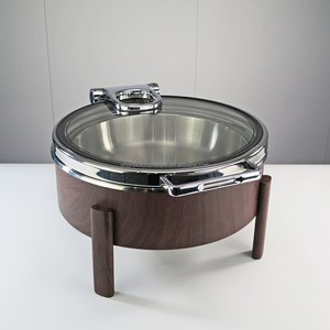 Rectángulo de lujo <span class=keywords><strong>9L</strong></span> 6L Calentador de alimentos eléctrico Plato de frotamiento de acero inoxidable con juego de buffet de grano de madera para hoteles y restaurantes - Product Image 2