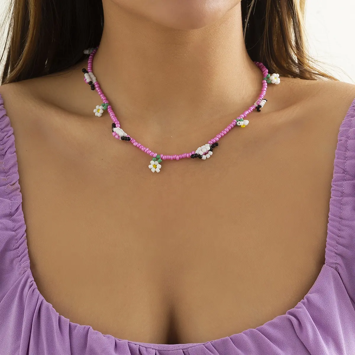 SHIXIN Anpassung Hochwertige bunte Blumen perlen Anhänger Kette Choker Halskette Schmuck für Frauen