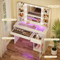 Bureau de maquillage avec lumières et bureau transparent et prise de courant Grande coiffeuse Table de vanité pour chambre à coucher