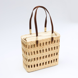 Bolso Cuadrado de Jacinto de Agua Tejido – Estilo Moderno Vintage con Cierre de Cremallera Rústico/Minimalista - Product Image 2