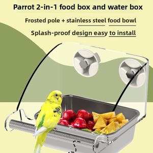 Comedero de Acrílico Antisalpicaduras e Impermeable para Loros, Dispensador Interno Colgante Antiderrames con Percha Esmerilada para Periquitos y Cacatúas - Product Image 5