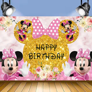 Toile <span class=keywords><strong>de</strong></span> fond personnalisée Mickey Minnie ou Mouse Glitter Bow Baby Shower Girls Happy Birthday Party <span class=keywords><strong>Photo</strong></span> Background Booths Studio Props - Product Image 3