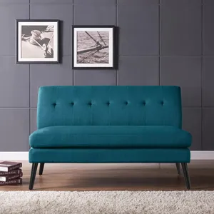 Luxury Mid Century Living Room Modern Blue Linen Fabric Armless Loveseat Sofa