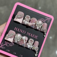 TSZS Faux Ongles de Luxe Faits Main à Pression, Motif Bec de Canard, Strass 3D, Papillon, Fleur, French, Réutilisables, pour Femmes et Filles