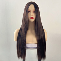 Perruque européenne et américaine tendance, marron, raie au milieu, cheveux longs et raides, fabriquée à la machine, densité 100%, en fibre haute température