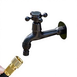 <span class=keywords><strong>Robinet</strong></span> <span class=keywords><strong>de</strong></span> <span class=keywords><strong>jardin</strong></span> robuste noir mat en laiton avec valve en céramique, anti-gel et anti-fissuration, raccord rapide pour machine à laver, utilisation extérieure - Product Image 1