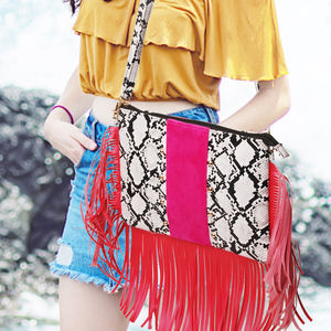 Bolso cruzado de piel de ante con flecos para mujer, bandolera de piel de vaca con estampado de guepardo, borla, DOM-1141208 - Product Image 3
