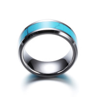 Offre Spéciale – Bague en Acier Inoxydable 8MM avec Incrustation de Turquoise Naturelle – Tendance Hip-Hop, Style Polyvalent, Personnalisable, Largeur 6mm – Idéale pour les Fêtes
