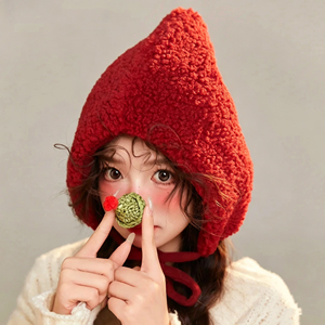Gorro de lana de cordero jacquard con cordón, estilo Lei Feng, para Navidad, de gran circunferencia, que cubre las orejas, cálido, novedad - Product Image 1