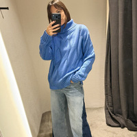 Pull col roulé femme bleu élégant et simple, nouvelle collection automne 2026