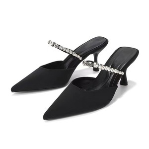 New Fashion Sexy Solid Color Rhinestone Pointed Stiletto High Heels Outdoor Temperament Plus Size Slippers Party Women Pumps - Product Image 1