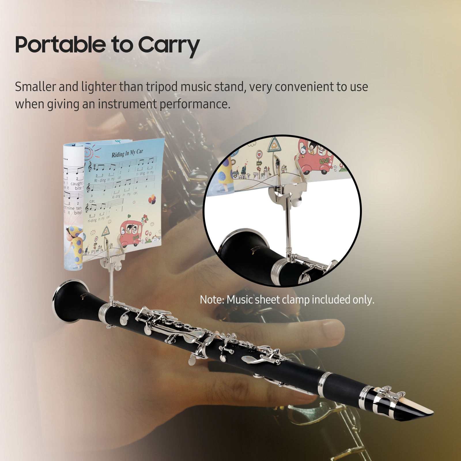 クラリネットマーチングライヤー ポータブル楽譜クリップスタンド