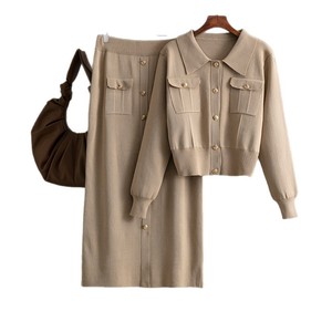 Blubelle 2025 Nouvelle collection <span class=keywords><strong>hiver</strong></span> Ensemble décontracté 2 pièces pour femme en maille unie : Pull ample à col + <span class=keywords><strong>Jupe</strong></span> <span class=keywords><strong>midi</strong></span> boutonnée longueur cheville - Product Image 6