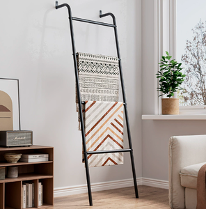 Porte-serviettes mural en fer moderne et peu encombrant, en forme de trapèze, avec des barres à plusieurs niveaux, étagère organisatrice pour la maison ou l'hôtel - Product Image 3