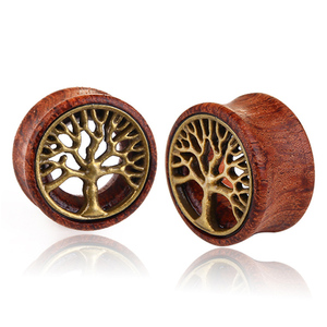 Expansor de oreja de árbol de la vida Retro para hombres y mujeres, expansores de madera para oreja, expansor de tapones para la piel, Piercing para la oreja, joyería - Product Image 1