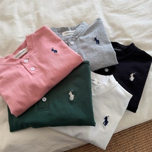 MIMIYANBABY Children's Polo Shirt Long Sleeve Solid Color Round Neck Baby Boys Girls Spring 2025 Knitted Top - Product Image 2