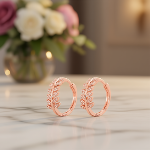 Pendientes de Aro Rose Od en Oro Rosa con Cristales de Corte Marquesa y Engaste en Canal, Clásicos para Uso Diario de Mujer E2377 - Product Image 2