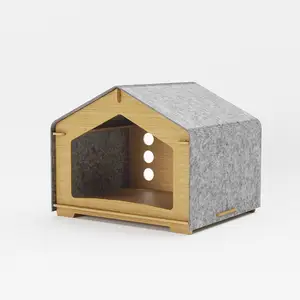 Multi-colored felt top removable bamboo planks pet house environmental protection durable sustainable cat's Nest Dog's nest