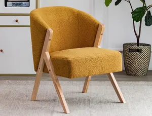 Modern Nordic Wood Chair Living Room Accent Chair Living Room Furniture Hotel Design Velvet Lamb Wool Wooden Sofa Chairs
