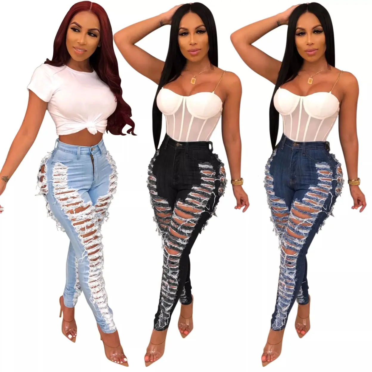 Limited Time Discounts Women High Waist Ripped Washed Quick Dry Denim Jeans,Women Demin highwaist jeans