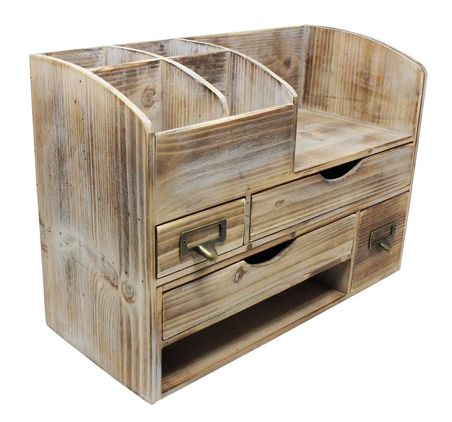 Pengatur meja kantor, bambu dapat diatur dengan kotak penyimpanan PP rak kayu untuk meja Desktop untuk organisasi perlengkapan kantor