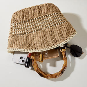 حقيبة يد منسوجة من القش بتصميم بوهيمي شبه دائري متعددة الاستخدامات للشاطئ في الصيف - Product Image 4