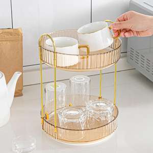 Organizador de almacenamiento de maquillaje dorado de 2 capas con bandeja de frutas para escritorio o mesa de tocador de encimera - Product Image 5