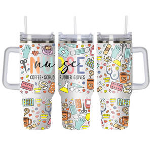 Gobelet isotherme en acier inoxydable à double paroi de 40 oz avec poignée, couvercle et paille, personnalisé en 3D, pour la Journée internationale des infirmières, vente en gros - Product Image 2