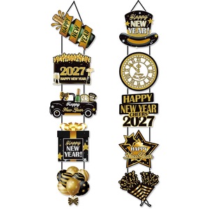 Ensemble de bannières verticales pour porte, Joyeux Nouvel An 2027, noir et or, avec motif horloge, camion et étoile, pour porte et porche, décoration de maison pour le Nouvel An - Product Image 5