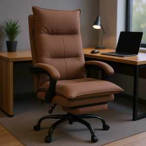 Silla de Oficina con Calefacción y Masaje, Color Marrón, con Reposapiés y Reposabrazos Reclinables, Asiento de Cuero PU Estilo Ejecutivo para Uso en Oficina - Product Image 2