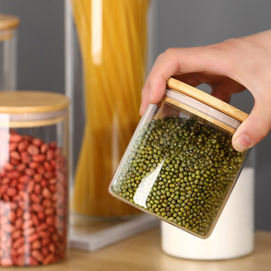 Bocal de stockage en Borosilicate de haute qualité, boîte hermétique à l'air, ensemble de récipients de stockage des aliments pour la cuisine avec <span class=keywords><strong>bambou</strong></span> naturel, vente en gros - Product Image 3