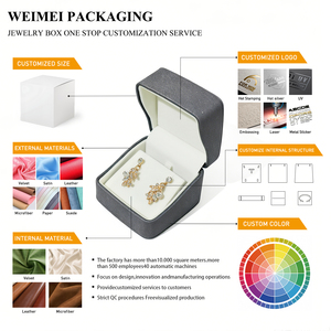 WEIMEI - Caja de Embalaje de Joyería Personalizada con Logotipo, de Lujo, Moderna, de Cuero PU Gris Oscuro, con Interior Crema, para Anillos, Collares y Colgantes - Product Image 2