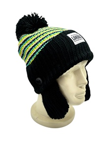 Taiwan Made 100% Acrylic Unisex Knitting Earflap <b>POM</b> <b>POM</b> Stripe Earflap Beanie 56-58Cm For Skiing - Product Image 2