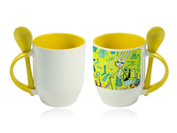 Tasses en céramique vierges de 12 oz pour sublimation couleur avec motifs imprimables – Vente en gros – Taza con Cuchara de 12 oz avec sublimation